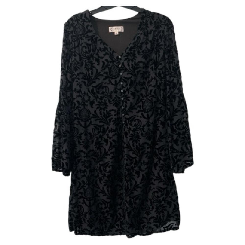 Nanette Lepore Black Black Burnout Swing Dress with Sheer 3/4 Bell Sleeves SZ 4